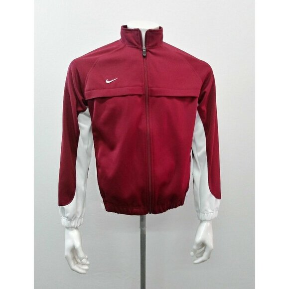 Nike Boys Vintage Jacket Size XL Mens S Burgundy White Long Sleeve Mock Full Zip - Picture 1 of 4